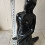Vintage statue of a seated woman, nude figure, ceramic, glossy black. Image 4