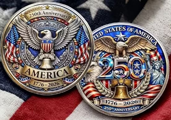 Flat Engraved Replica Coin, Commemorative Quarter - 250 Years of Freedom.