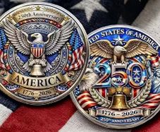 Flat Engraved Replica Coin, Commemorative Quarter - 250 Years of Freedom.