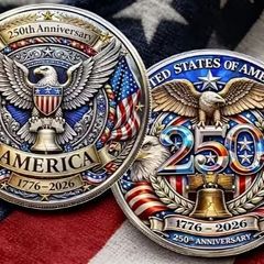 Flat Engraved Replica Coin, Commemorative Quarter - 250 Years of Freedom.