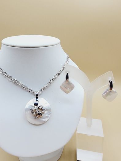 STERLING SILVER 925 Mother of Pearl Jewelry Set Necklace & Earrings