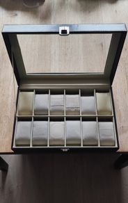 12-Slot Leather Watch Box Organizer with Glass Lid