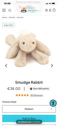 New JELLYCAT Medium Smudge Rabbit