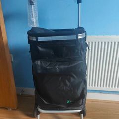 Folding Shopping Trolley on 6 Wheels, Aluminium Lightweight Shopping Cart with Insulated Cooling Bag, 2 Hooks, 2 Side Pockets, Stair Climbing Grocery Trolley, 60L Black