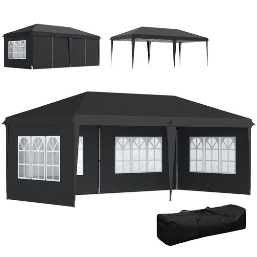 3 x 6m Pop-Up Gazebo, with Removable Walls - Black