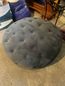 Grey suede round pouff
