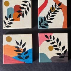 4 Set Handmade Acrylic Boho paintings