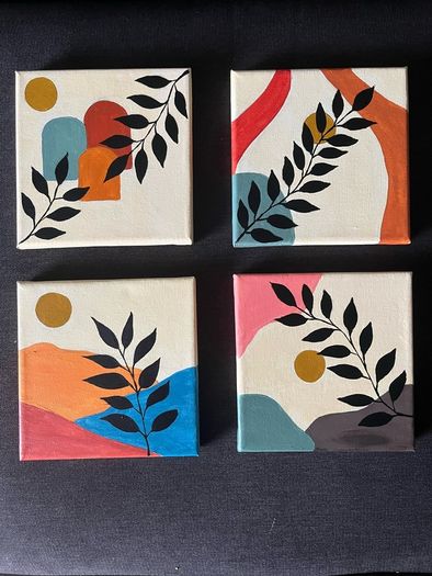 4 Set Handmade Acrylic Boho paintings