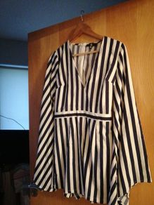navy and white striped playsuit from misguided