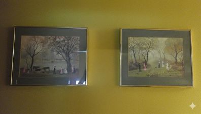 Pair of Helen Bradley Framed Prints - Vintage Edwardian Scenes - 47cm x 38cm
