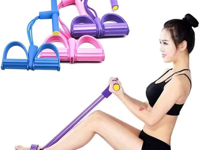 Multifunction Resistance Training 4 Tube Pedal Resistance Band Sit-up Pull Rope Fitness Pedal Exerciser Tension Rope Sport Trainer Equipment for Legs Fitness Arm Leg Slimming Training