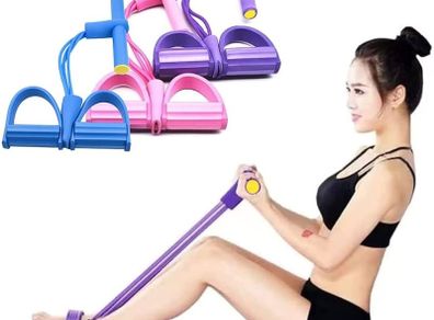 Multifunction Resistance Training 4 Tube Pedal Resistance Band Sit-up Pull Rope Fitness Pedal Exerciser Tension Rope Sport Trainer Equipment for Legs Fitness Arm Leg Slimming Training