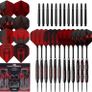 NEW SALE | 48 Piece Steel Tip Dart Set with 21g/22g/23g/24g Barrels, Flights and Aluminium Shafts, Series 2, Black/Red Image 2