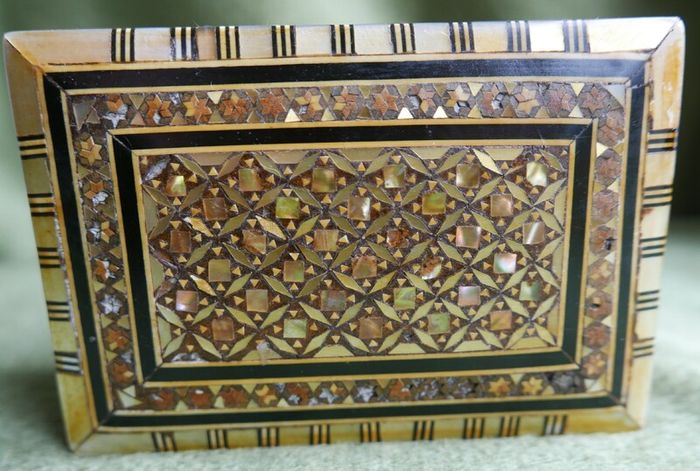 Vintage Handmade Wooden Jewelry Box Wood Trinket Storage Wood Box Mother of Pearl Inlay