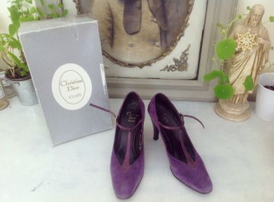 Vintage Collector 80s Christian Dior Pumps Salome in Velours Suede Prune