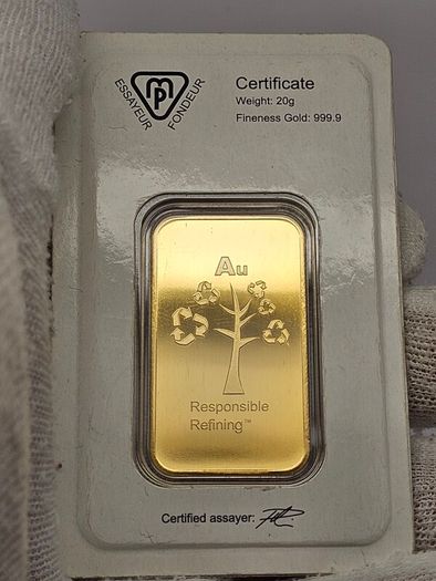 Metalor Switzerland 20 Grams 999.9 Gold Bar Sealed in Original Holder