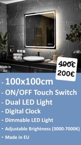 LED Bathroom Mirror Dual LED Touch Switch Clock