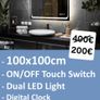 LED Bathroom Mirror 100x100cm Digital Clock Dual LED Image 2