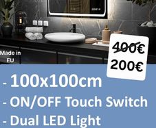 LED Bathroom Mirror 100x100cm Dual LED Digital Clock