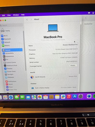 MacBook Pro 13" 2020 Intel i5 8GB RAM Touch Bar - Perfect Condition