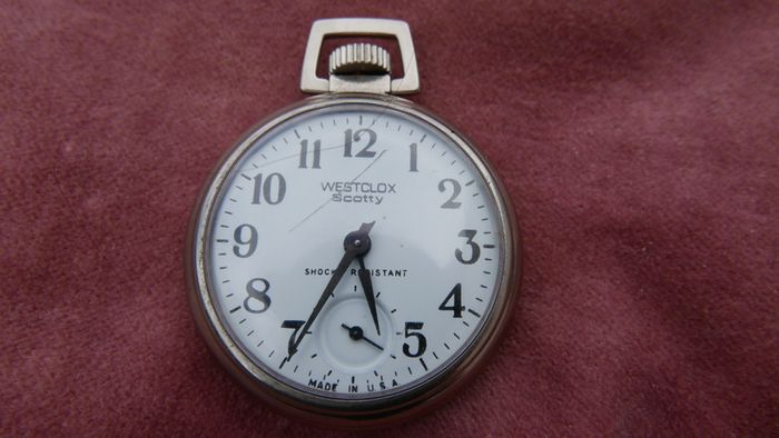 Vintage Westclox Scotty Mechanical Manual Pocket Watch -  Works Well