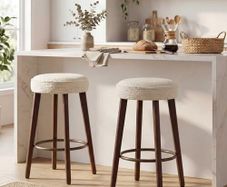 Set of 2 Chenille Bar Stools, 68cm Counter Height Upholstered Kitchen Bar Chairs with Solid Wood Legs