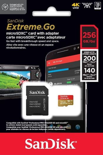 Micro SDXC card + SD adapter 256GB (For Android Devices, Gaming Consoles, Drones, Action Cams, UHS-I, up to 200 MB/s, V30, 5K, 4K, UHD, Rescue PRO, Class 10, U3)