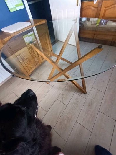 Oak base glass Table
