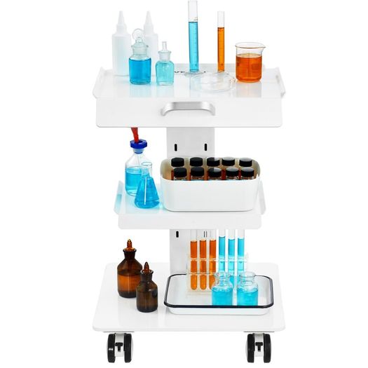 Laboratory Cart, 3-Layer Laboratory Cart with Wheels, Mobile Metal Cart with Swivel Castors, Serving Cart Clinic Cart with Tray and 100 kg Load Capacity, for Laboratory, Clinic, Beauty Salon