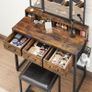 Industrial Dressing Table with Mirror and Stool, Vanity Table with Tri-Fold Mirror, 3 Drawers, Hair Dryer Holder, Makeup Desk Image 4