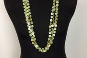 Green Four Teir Button Beaded Long Statement Necklace