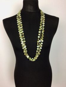 Green Four Teir Button Beaded Long Statement Necklace