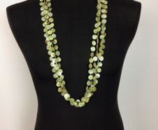 Green Four Teir Button Beaded Long Statement Necklace