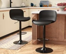 Bar stool Set of 2, 360 swivel chair, height-adjustable, Barstool with backrest and footrest, imitation leather 120kg kitchen stool, Barstools for Kitchen, Dining room, Bar, Black