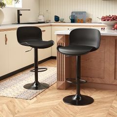 Bar stool Set of 2, 360 swivel chair, height-adjustable, Barstool with backrest and footrest, imitation leather 120kg kitchen stool, Barstools for Kitchen, Dining room, Bar, Black