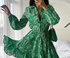 ZARA Green Paisley Floral Print Mini Shirt Dress XS