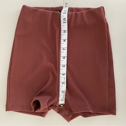 ZARA High-Waisted Pull-On Ribbed Shorts Red-Brown Size S