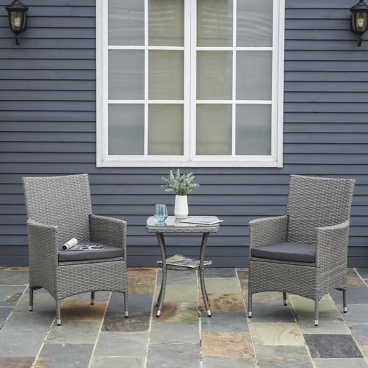 3PC Rattan Bistro Set 2 Armchair Glass Top Coffee Table Wicker Weave Furniture for Garden Outdoor Balcony Patio