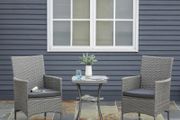 3PC Rattan Bistro Set 2 Armchair Glass Top Coffee Table Wicker Weave Furniture for Garden Outdoor Balcony Patio