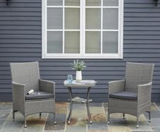 3PC Rattan Bistro Set 2 Armchair Glass Top Coffee Table Wicker Weave Furniture for Garden Outdoor Balcony Patio