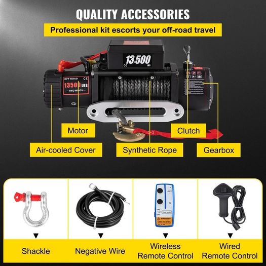 13500 LBS Electric Winch 12V 6120KG 13500LBS For 4X4 92FT Synthetic Trailer Ropes Towing Strap