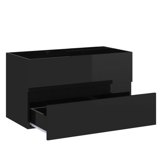Sink Cabinet with Built-in Basin High Gloss Black Chipboard