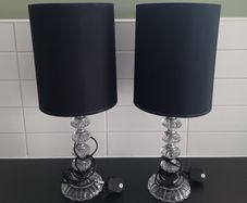 Pair of glass table lamps with black shades
