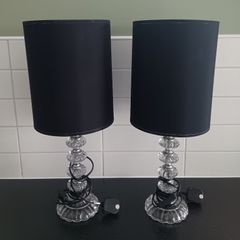 Pair of glass table lamps with black shades