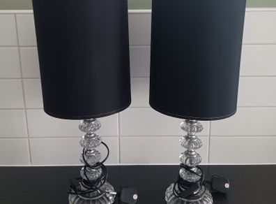 Pair of glass table lamps with black shades