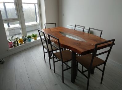 Solid Wooden Dining Table + 6 Chairs & Bench