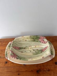 French Vintage Ceramic Majolica Asparagus Serving Set