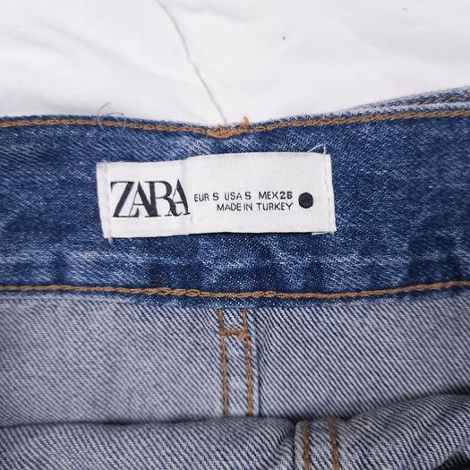 Zara Mid Blue Denim Utility Cargo Pocket Belted D-Ring Midi Skirt Size S