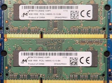 2 X 4gb Micron DDR3 Laptop Ram (pc3l-14900s)