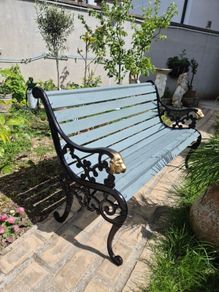 Garden Bench fully Lion Design restored seat outside outdoor garden sitting cast iron treated timber decorations, furniture patio  decking, great present ignore flowers pots plants, garden statue chair  swing patio table heater bbq hammock sun outdoor liv